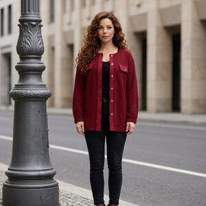 Women’s Umgee Burgundy OVERSIZED Waffle Knit Button-Up Top / knit Shacket​